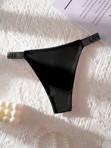 Yoga Women Sexy Fashionable Rhinestone Decor T-Back G-Strings, Rave - Black - View 4