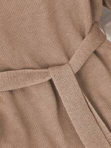 GlowEve 长袖圆领系带灰色毛衣连衣裙，奢华简约时尚，百搭优雅，适合多种场合 - 駝色 - 查看 5