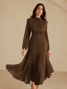 Revavyn Váy Maxi Chiffon Lụa Giả Sang Trọng, Thanh Lịch, Đơn Giản, Phong Cách Cung Điện Retro, Màu Trơn Cổ Điển, Cao Cấp, Thanh Lịch, Chân Váy Xòe Dáng Chữ A Ôm Sát, Cổ Cạp Sau Khóa Kéo Vô Hình, Thiết Kế Tay Phồng Cổ Lọ, Lớp Lót Thoải Mái, Thích Hợp Mặc Hàng Ngày, Hẹn Hò, Tiệc Tùng, Kỳ Nghỉ - Cà phê - Xem 1