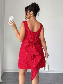 Elenzga Vestido de Tecido Texturizado com Laço nas Costas, Elegante para o Dia dos Namorados, Plus Size, Adequado para Encontros, Dia dos Namorados, Moda Ins, Estilo Preppy Xadrez Preto e Branco com Cruzamento, Silhueta Evasê Afina a Cintura, Adequado para Volta às Aulas, Formatura, Feriados, Dia dos Namorados, Festivais de Música, Dia das Mães, Halloween - Vermelho - Visão 4