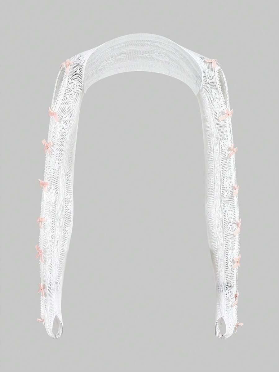 ROMWE Kawaii 1 件粉色蕾丝披肩带蝴蝶结女式披肩袖口手套袖子用于装饰、防晒、万圣节情人节装扮 - 粉色 - 查看 1