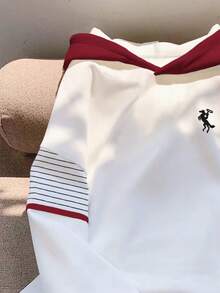 SHEIN 女士休闲西部牛仔印花拼接条纹撞色卫衣，秋季 - 白色 - 查看 3