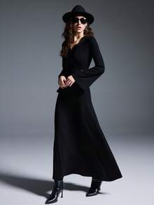 MYSTAURA Women's Casual Lace Collar Patchwork A-Line Fashionable & Comfortable Minimalist Dress - Black - View 5