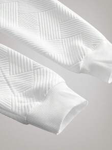 Officeau 1pc Men's White Half-Zip Polo Shirt, Essential For Back To School In Autumn/Winter | Herringbone Jacquard Knit, Pullover Sweatshirt Silhouette, Perfect For Vacation & Casual Wear | Upgraded Fashionable Style Spring To Summer - White - View 5