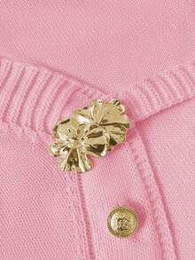 GlowEve 秋冬新款蓝色女式毛衣，不对称金属纽扣开衫，高腰显瘦休闲喇叭裤，简约通勤两件套针织衫 - 藕粉色 - 查看 4