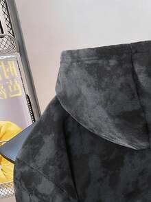 Manfinity EMRG Men's Autumn/Winter Fashionable Slogan Print Faux Sherpa Hoodie Sweatshirt - Black - View 5