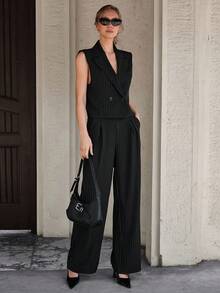 CLARA VERO Áo khoác kẻ sọc oversize - màu đen - Xem 6