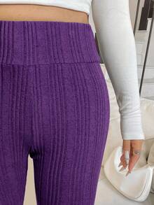 SHEIN EZwear Quần legging giữ nhiệt cạp cao màu tím cỡ lớn, Thu/Đông - Màu tím - Xem 5