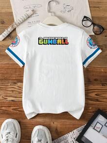 GUMBALL X SHEIN 青少年男孩休闲街头卡通字母图案短袖 T 恤，夏季 - 白色 - 查看 2
