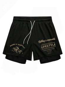 Gym Rark Calções desportivos masculinos com cordão e estampa de slogan. - Preto - Ver 3