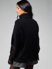 MISSGUIDED Turtleneck Cropped Long Sleeve Lace Detail Hem Jumper Sweater Fall Winter Casual Layering Top - Black - View 2