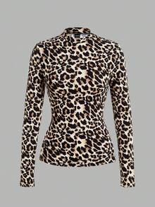 Ellevyn Camiseta interior de manga larga con cuello alto, 3 piezas, capa base versátil, parte superior con estampado de leopardo, camisetas de manga larga para mujer, camisetas de leopardo para mujer - Gris Oscuro - Ver 3