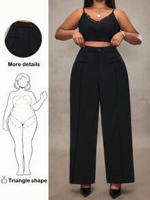 Truni Pantalones rectos casuales/de negocios de un solo color, talla grande - Negro - Ver 1