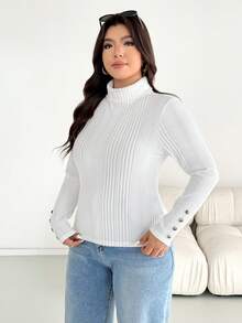 SHEIN Essnce 大码女装秋冬时尚休闲舒适日常基础款磨毛面料保暖高领长袖打底衫，多种颜色可选，3件装，冬季打底衫，母女装 - 彩色 - 查看 2