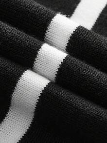 Officeau Men's Striped Crew Neck Black Knit Sweater, Long Sleeve , Fall Winter - Black - View 5