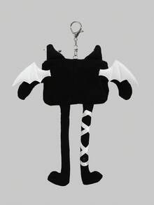 ROMWE Goth 1个哥特风丑萌卡通3D图案小恶魔零钱包，纽扣眼睛装饰长腿怪兽耳机包，也可作万圣节、返校季卡通装饰挂袋使用 - 黑色 - 查看 6