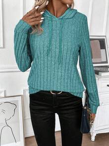 EMERY ROSE بلوزة رياضية ذات لون أحادي مع سحاب للنساء، مناسبة للارتداء اليومي والتنقل، للربيع والخريف - ازرق مخضر - مشاهدة 6