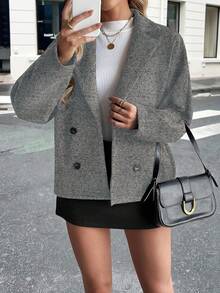 Pariaura Elegant Distinctive Loose Shoulder Lapel Double-Breasted Nylon Jacket, Autumn/Winter - Grey - View 1