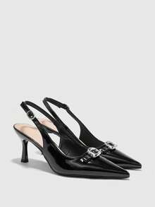 CUCCOO BIZCHIC 女士时尚优雅金属装饰尖头高跟鞋，适合通勤 - 黑色 - 查看 1