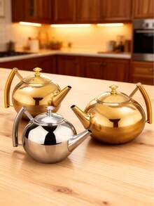 1pc Stainless Steel Tea Kettle With Filter - Induction Cooker Compatible - Silvery/Golden Finish - Perfect For Coffee And Tea Lovers - Hotel Quality - Drinkware And Tea Accessories - Multicolor - View 3