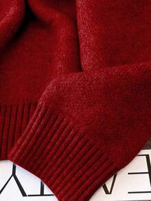 Franclia Loose Fit Women's Beaded Hollow Out Raglan Sleeve Sweater - Red - View 5