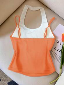 Resyla Áo hai dây cổ yếm tối giản màu trơn dành cho nữ - trái cam - Xem 2