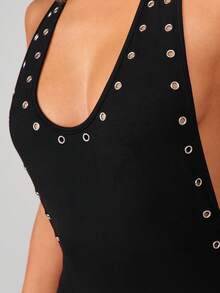MISSGUIDED Sleeveless Scoop Neck Maxi Dress With Metal Eyelet Detail For Evening Party Occasions - Black - View 3