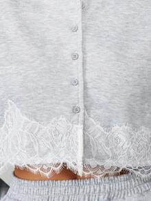 MISSGUIDED Brushed Button Down Jacket With Delicate White Lace Trim And Cropped Length For Casual Everyday Style - Grey - View 4