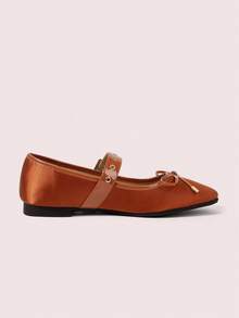 CUCCOO DOLLMOD Mocasines de ballet con puntera redonda, suela blanda, tira de ante, bloqueo de color, decoración de remache metálico y lazo para mujeres - Óxido marrón - Ver 8