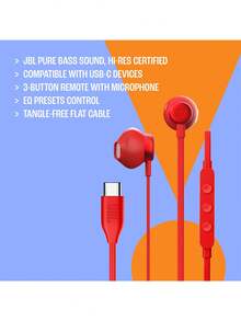 JBL TUNE 305C Wired In-Ear Earphones, High Resolution 96 KHz/24 Bit Sound, Preset EQ, USB Type-C, 12.5mm Dynamic Driver, Built-In Mic, Open Type, Flat Cable, White - White - View 4