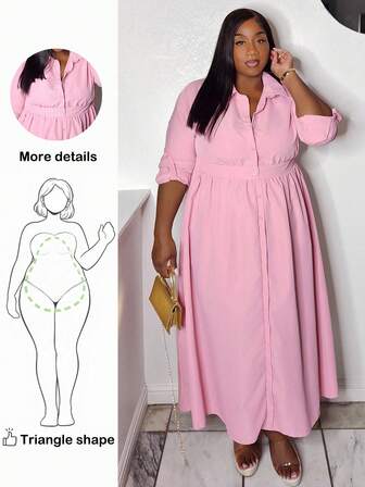 Truni 大码优雅通勤休闲长袖修身纯色橄榄绿色衬衫半开前束腰长裙女春秋装