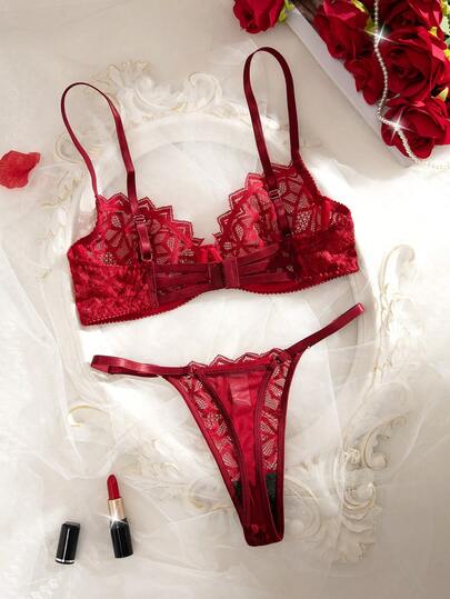 Women Com Tafel Kanten Padded Lingerie BH Slipje Set view 2