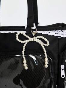 ROMWE 一款可爱日系风格女童单肩包，饰有珍珠蝴蝶结和蕾丝花边，尽显优雅气质；透明设计，适合动漫角色扮演；肩带可拆卸可调节；大容量休闲手提包，日常使用、上学、旅行皆宜；可爱时尚，女士必备。 - 黑色 - 查看 3