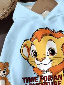 Sudadera holgada de manga larga de punto cómoda y casual con estampado de animales de león y oso, estilo minimalista y lindo Y2K, adecuada para otoño/invierno, para niños pequeños - Multicolor - Ver 5