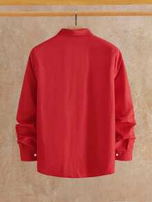 Manfinity VCAY Men's Floral Print Long Sleeve Single-Breasted Casual Shirt Red And White Men Shirt Red Men Shirt Cherry Men Shirt Red Design Shirt Mens Casual Shirt - Multicolor - View 2