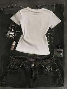 Glimmora 女士数码印花修身短袖T恤 - 彩色 - 查看 2