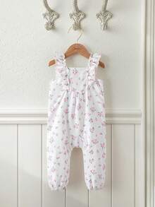 Souflis Souflis Baby Girls Toddler Vertical Striped Bow Print Square Neck Ruffle Hem Sleeveless Romper, Suitable For Spring/Summer Outings, Vacation, And Everyday Wear - Multicolor - View 3