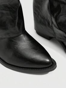 Daringsoles 女士时尚白色机车风中筒靴 - 黑色 - 查看 5