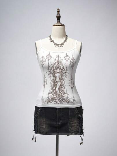 Grunge Punk Camiseta ajustada con estampado gráfico de cíborg punk para mujeres