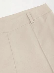 SHEIN Unity Women's Casual Straight Leg Suit Pants Apricot Long Plain Fabric With Zipper - Apricot - View 3