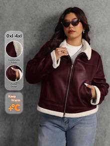 Elaquor Áo khoác nữ tay dài có khóa kéo phía trước, size lớn, thường ngày, thích hợp cho mùa thu/đông - Cà phê nâu - Xem 1