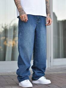 Devon Thys 1pc Y2K Hip Hop Streetwear Style Loose Fit Skull Graphic Men Denim Jeans - Blue - View 7