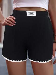 SHEIN LUNE 女士休闲刺绣口袋短裤，春夏款 - 黑色 - 查看 6