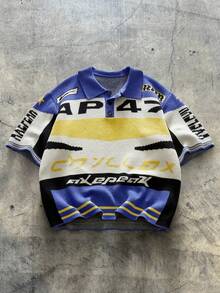 AXEPEAK Men's Letter Pattern Short Sleeve Polo Collar Casual Knit Top - Multicolor - View 1