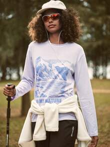 SHEIN In My Nature Women Purple Striped Knitted Fabric Long Sleeve Round Neck Regular Outdoor Tee - Purple - View 7