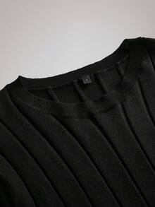 Officeau 男士休闲罗纹针织衫，圆领，简约时尚，适合日常穿着，春秋夏季皆宜 - 黑色 - 查看 3