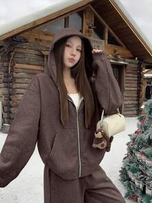 DAZY 2pcs Women's Autumn/Winter Sequin Sweatshirt Set Hoodie Lounge Sets For Women - Coffee Brown - View 5