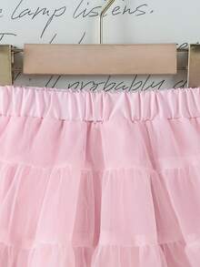 SHEIN Playful Pals 2-Piece Baby Girls Outfit: Apricot Long Sleeve Cardigan With Bow Decor Top + Burgundy Tulle Cake Skirt, Set For Autumn/Winter