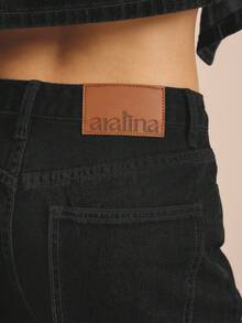 Aralina 冬季/夏季翻边牛仔裤细节 - 黑色 - 查看 10