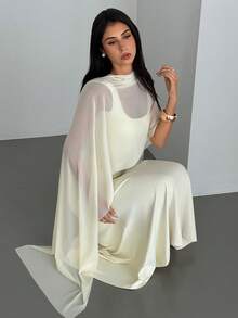 Aloruh 女士杏色方领无袖吊带连衣裙，简约夏季风格 - 杏色 - 查看 6